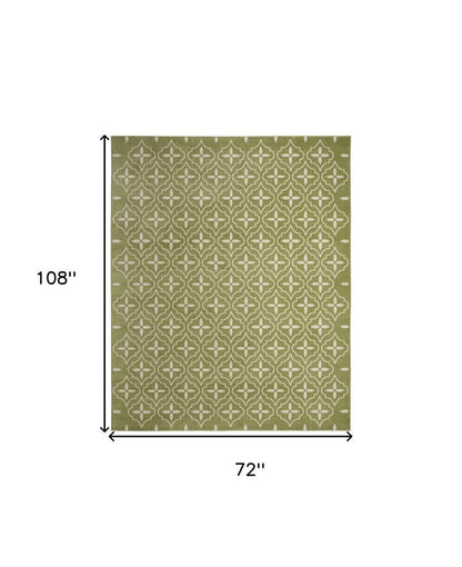 6' X 9' Green And Ivory Geometric Indoor Outdoor Area Rug