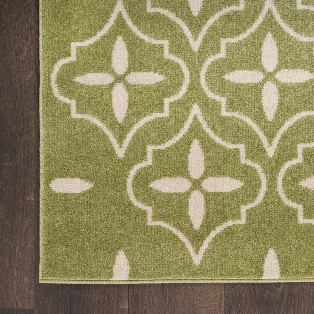 6' X 9' Green And Ivory Geometric Indoor Outdoor Area Rug — view 4