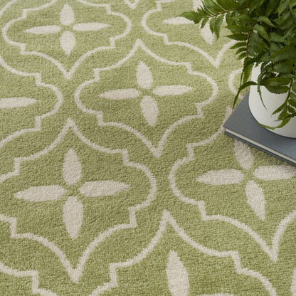 6' X 9' Green And Ivory Geometric Indoor Outdoor Area Rug