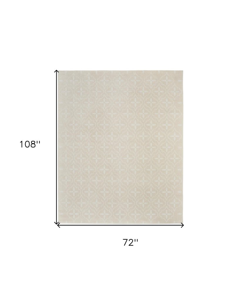 6' X 9' Ivory And Beige Geometric Indoor Outdoor Area Rug — view 1