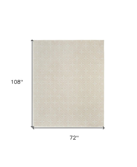 6' X 9' Ivory And Beige Geometric Indoor Outdoor Area Rug