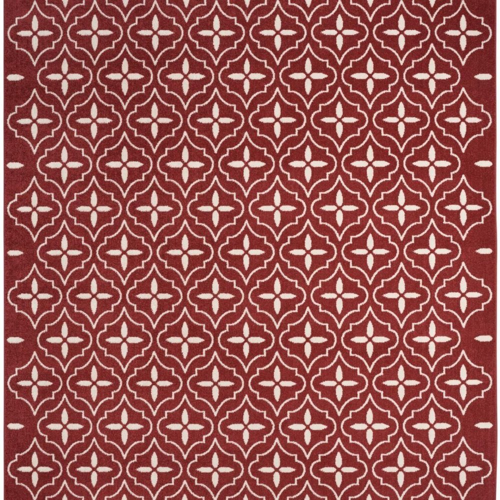 6' X 9' Brick Red And Ivory Geometric Indoor Outdoor Area Rug — view 10