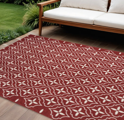 6' X 9' Brick Red And Ivory Geometric Indoor Outdoor Area Rug HomeRoots