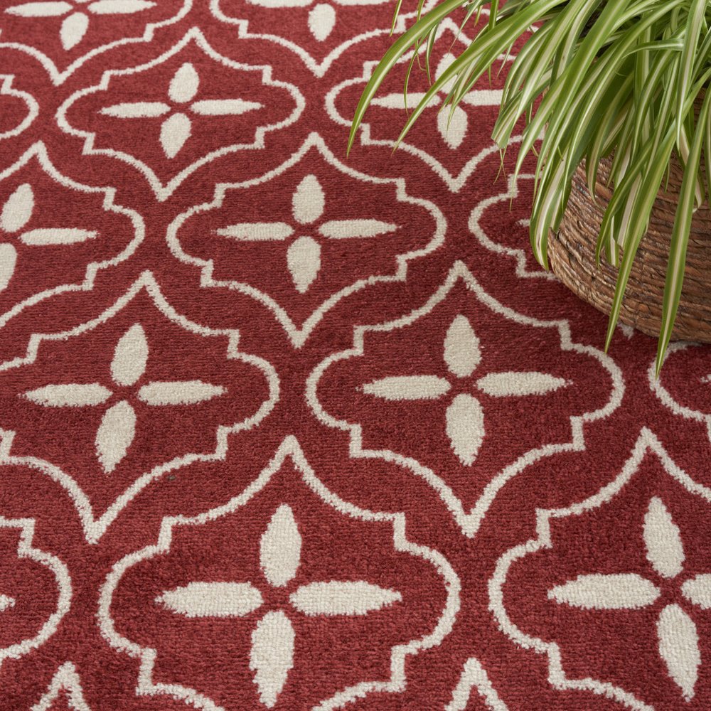 6' X 9' Brick Red And Ivory Geometric Indoor Outdoor Area Rug — view 7
