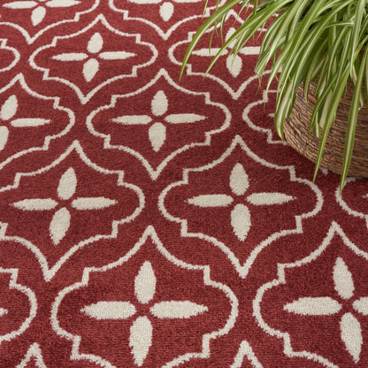 6' X 9' Brick Red And Ivory Geometric Indoor Outdoor Area Rug HomeRoots