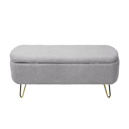 Grey Storage Ottoman Bench for End of Bed Gold Legs Modern Grey Faux Fur Entryway Bench - FurniFindUSA