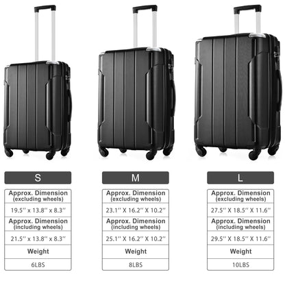 Hardshell Luggage Sets 3 Pcs Spinner Suitcase with TSA Lock Lightweight 20''24''28'' Black + ABS - FurniFindUSA