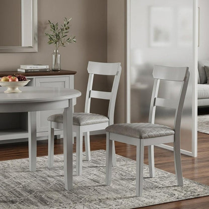 Set of Two Gray Tufted Fabric And Solid Wood Ladder Back Dining Side Chairs HomeRoots