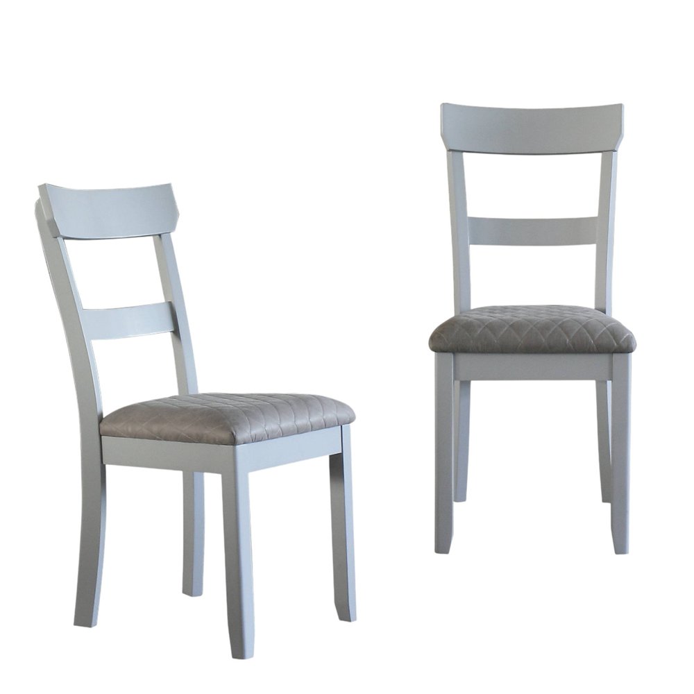 Set of Two Gray Tufted Fabric And Solid Wood Ladder Back Dining Side Chairs — view 9