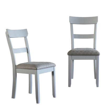 Set of Two Gray Tufted Fabric And Solid Wood Ladder Back Dining Side Chairs HomeRoots