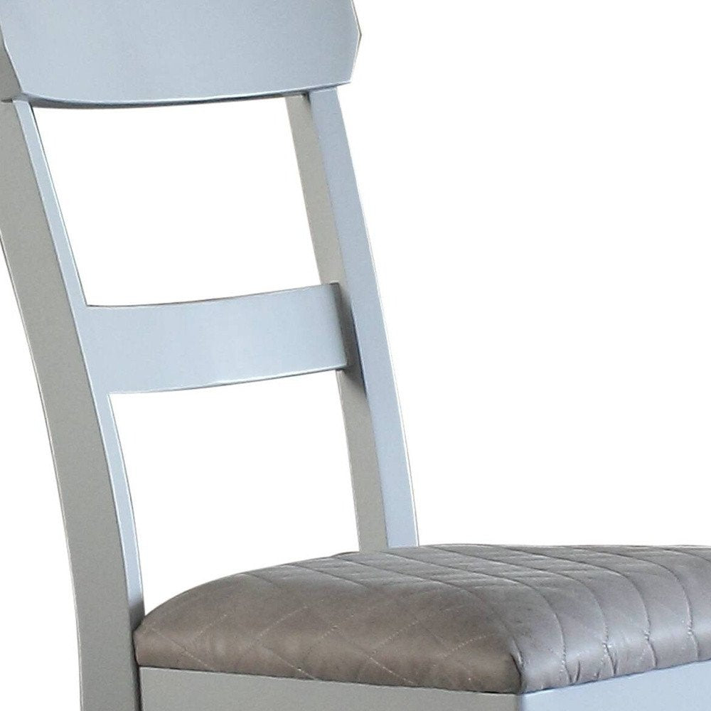Set of Two Gray Tufted Fabric And Solid Wood Ladder Back Dining Side Chairs HomeRoots
