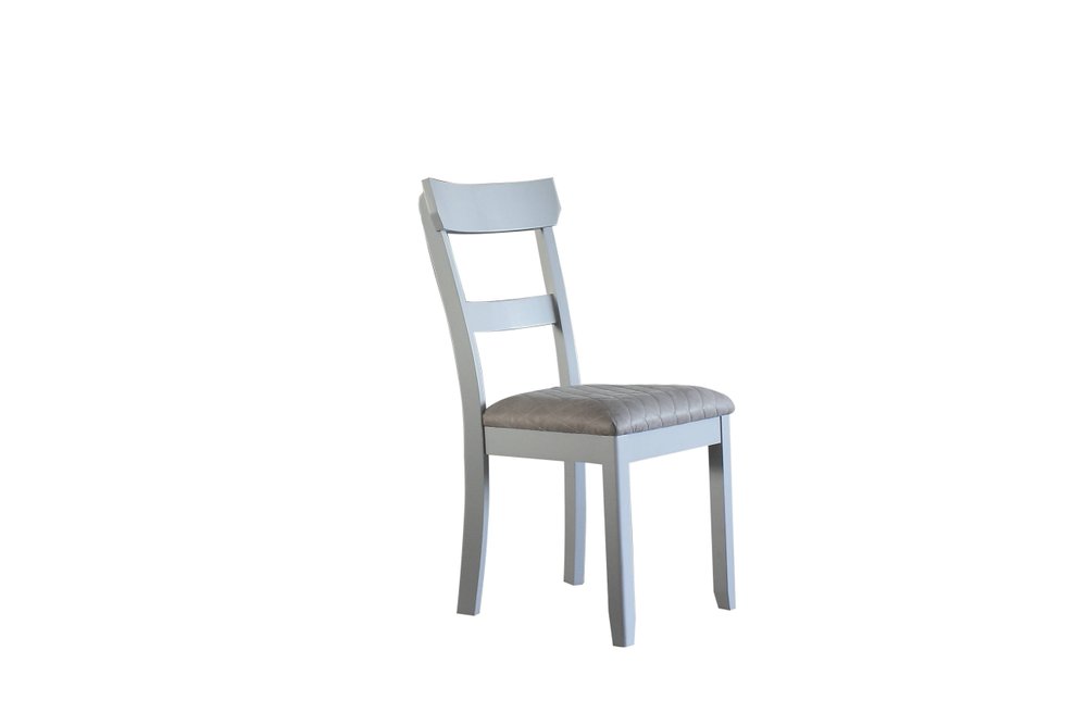 Set of Two Gray Tufted Fabric And Solid Wood Ladder Back Dining Side Chairs HomeRoots