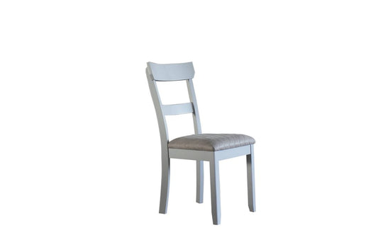 Set of Two Gray Tufted Fabric And Solid Wood Ladder Back Dining Side Chairs