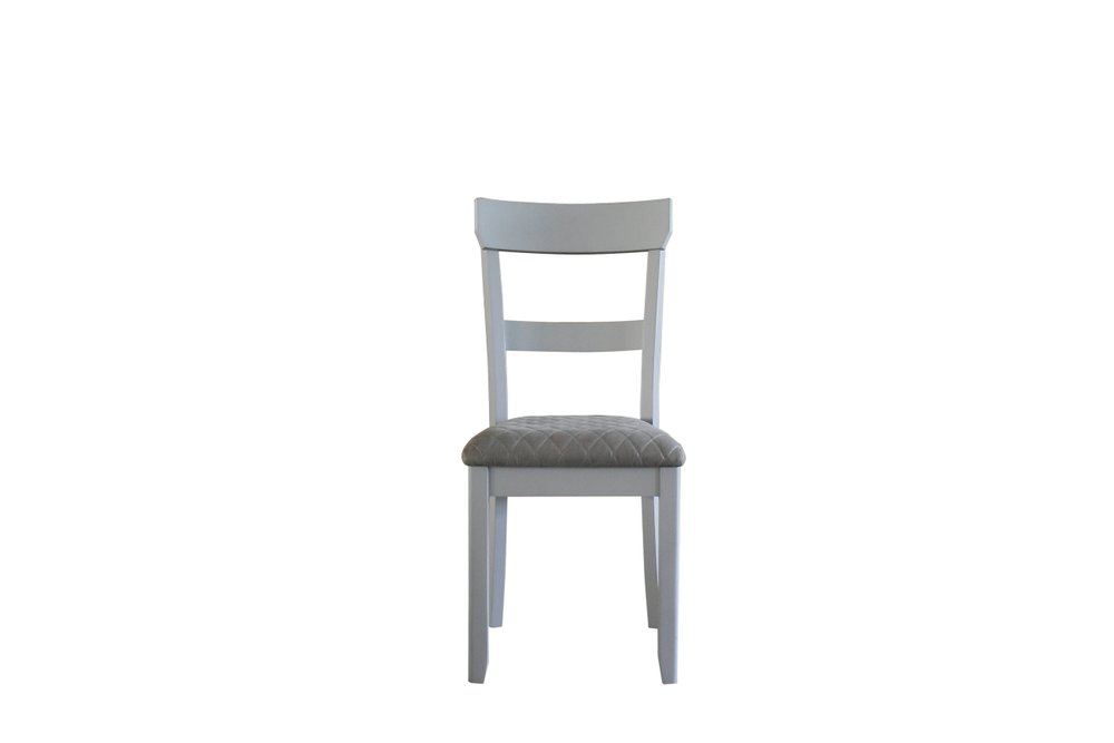 Set of Two Gray Tufted Fabric And Solid Wood Ladder Back Dining Side Chairs — view 2