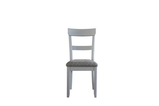 Set of Two Gray Tufted Fabric And Solid Wood Ladder Back Dining Side Chairs