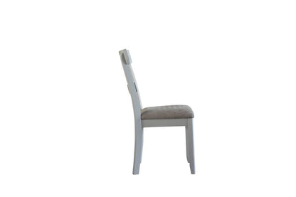 Set of Two Gray Tufted Fabric And Solid Wood Ladder Back Dining Side Chairs HomeRoots