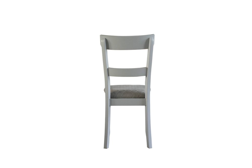 Set of Two Gray Tufted Fabric And Solid Wood Ladder Back Dining Side Chairs — view 4