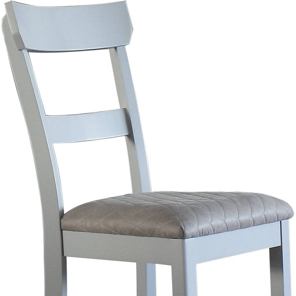 Set of Two Gray Tufted Fabric And Solid Wood Ladder Back Dining Side Chairs HomeRoots