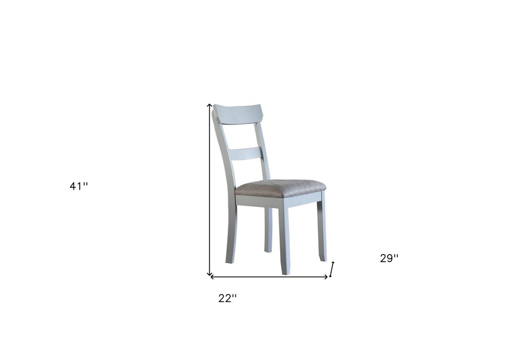 Set of Two Gray Tufted Fabric And Solid Wood Ladder Back Dining Side Chairs HomeRoots