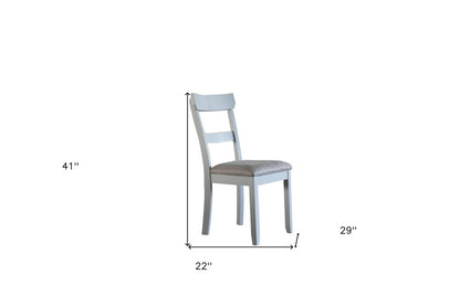 Set of Two Gray Tufted Fabric And Solid Wood Ladder Back Dining Side Chairs HomeRoots