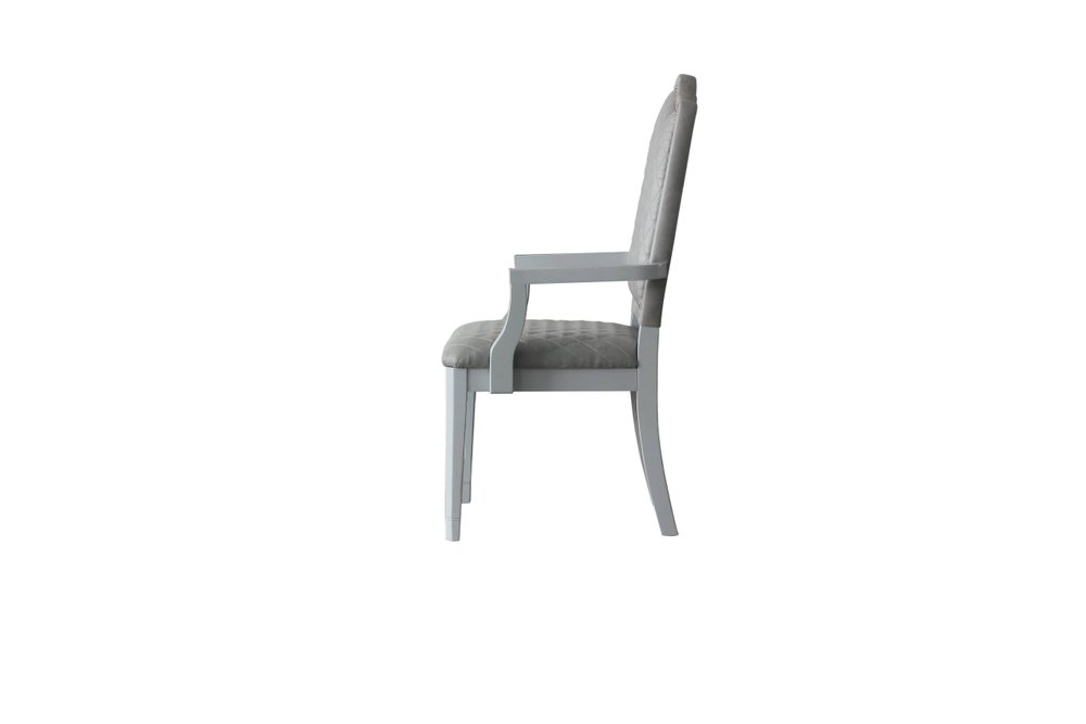 Set of Two Gray Tufted Fabric And Solid Wood Dining Arm Chairs — view 3