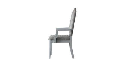Set of Two Gray Tufted Fabric And Solid Wood Dining Arm Chairs HomeRoots