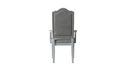 Set of Two Gray Tufted Fabric And Solid Wood Dining Arm Chairs HomeRoots