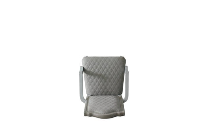 Set of Two Gray Tufted Fabric And Solid Wood Dining Arm Chairs HomeRoots