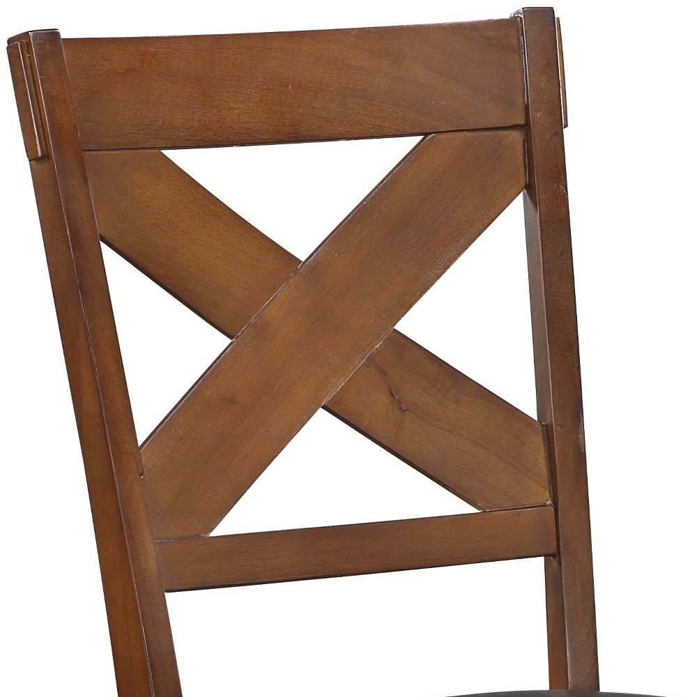 Set of Two Espresso And Walnut Faux Leather And Solid Wood Cross Back Dining Side Chairs HomeRoots