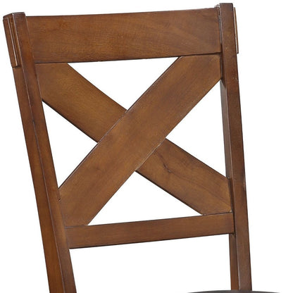 Set of Two Espresso And Walnut Faux Leather And Solid Wood Cross Back Dining Side Chairs HomeRoots