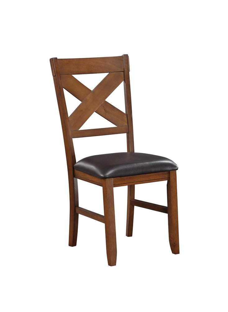 Set of Two Espresso And Walnut Faux Leather And Solid Wood Cross Back Dining Side Chairs — view 1
