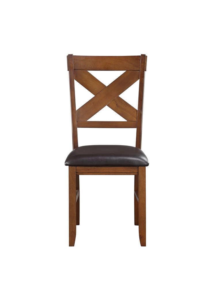 Set of Two Espresso And Walnut Faux Leather And Solid Wood Cross Back Dining Side Chairs HomeRoots