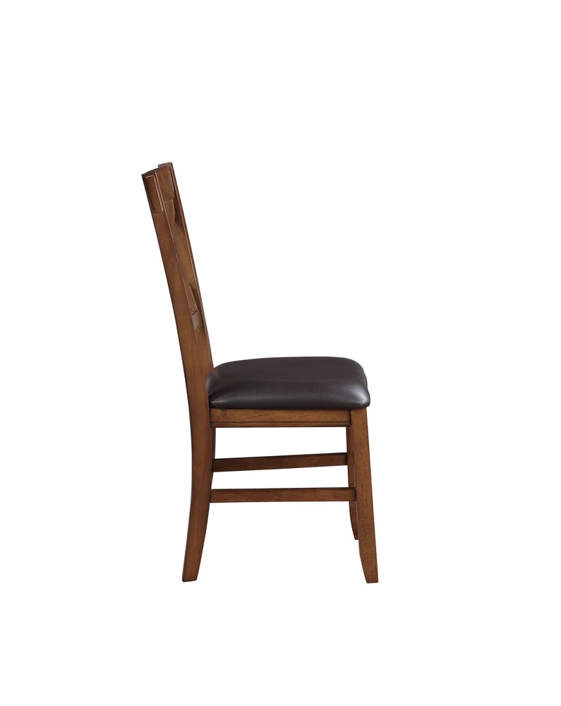 Set of Two Espresso And Walnut Faux Leather And Solid Wood Cross Back Dining Side Chairs HomeRoots