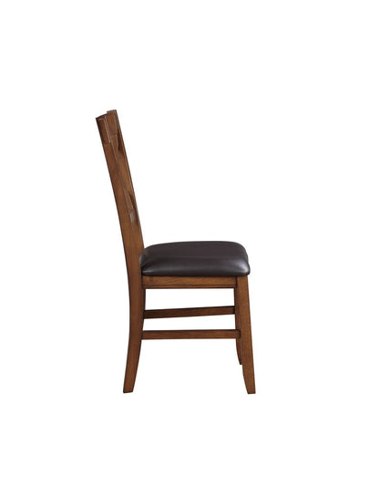 Set of Two Espresso And Walnut Faux Leather And Solid Wood Cross Back Dining Side Chairs HomeRoots