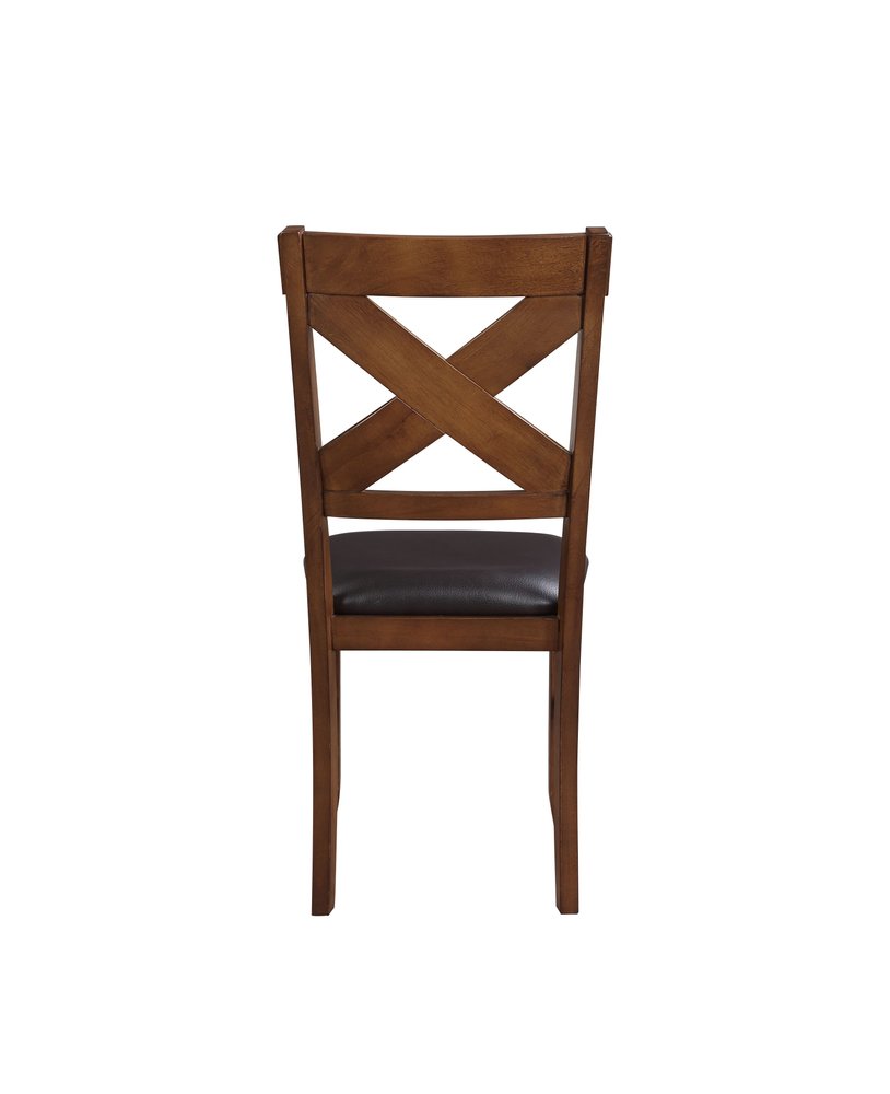Set of Two Espresso And Walnut Faux Leather And Solid Wood Cross Back Dining Side Chairs — view 4