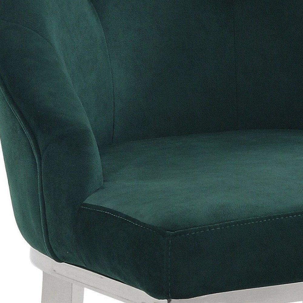 Set of Two Green And Silver Tufted Fabric And Stainless Steel Dining Side Chairs — view 6
