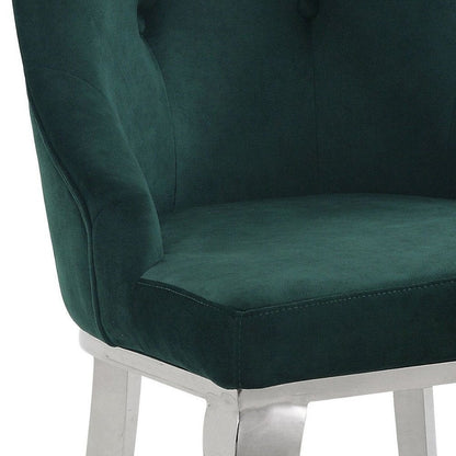 Set of Two Green And Silver Tufted Fabric And Stainless Steel Dining Side Chairs HomeRoots