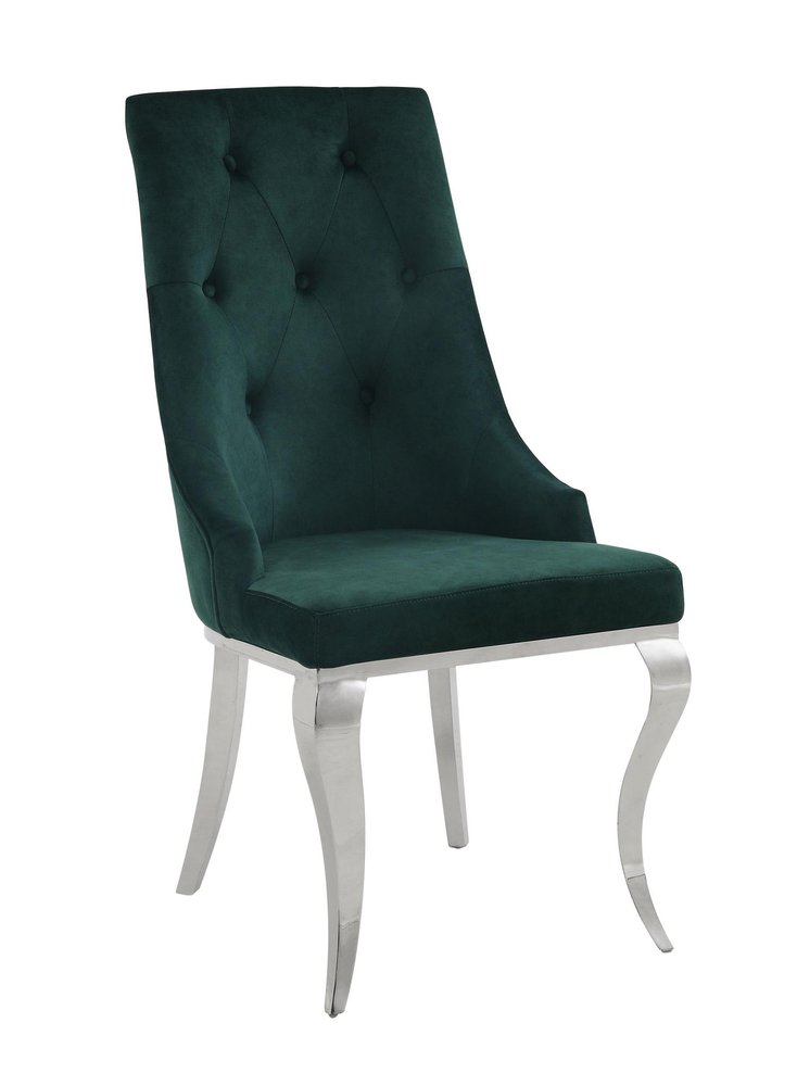 Set of Two Gray And Silver Tufted Fabric And Stainless Steel Dining Side Chairs