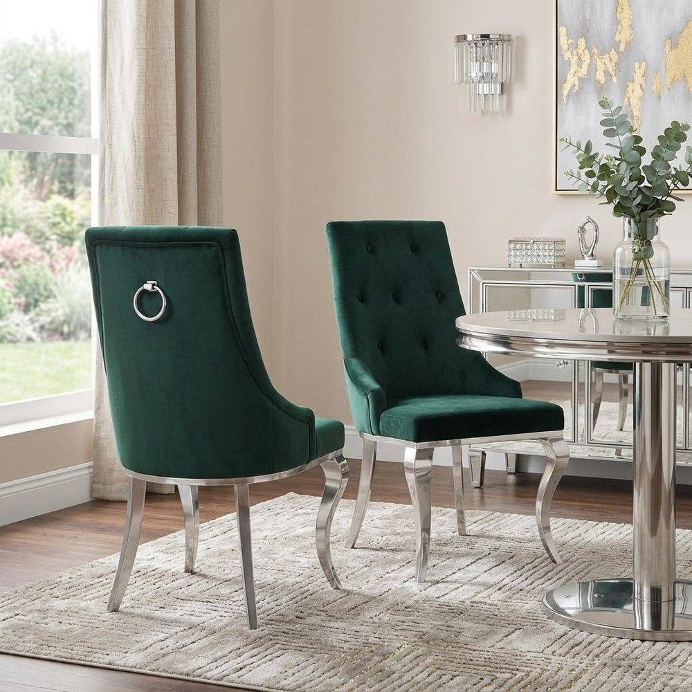 Set of Two Gray And Silver Tufted Fabric And Stainless Steel Dining Side Chairs — view 8