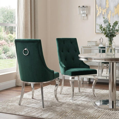 Set of Two Gray And Silver Tufted Fabric And Stainless Steel Dining Side Chairs
