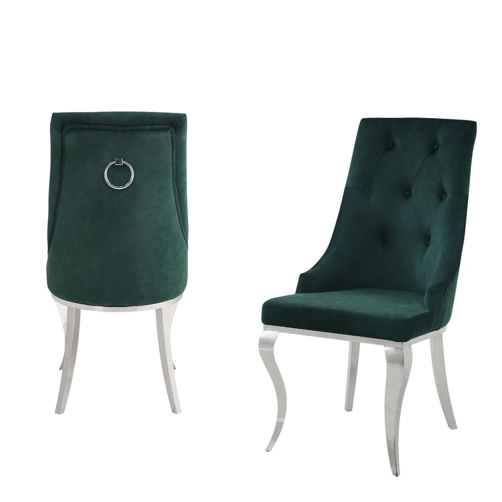 Set of Two Gray And Silver Tufted Fabric And Stainless Steel Dining Side Chairs