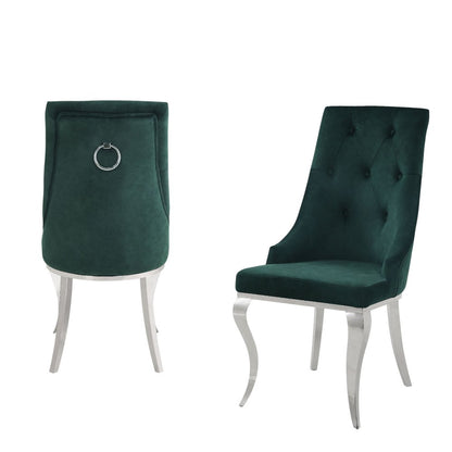 Set of Two Gray And Silver Tufted Fabric And Stainless Steel Dining Side Chairs