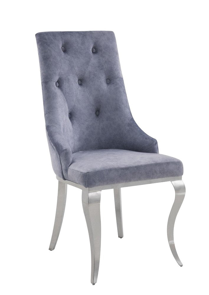 Set of Two Green And Silver Tufted Fabric And Stainless Steel Dining Side Chairs HomeRoots
