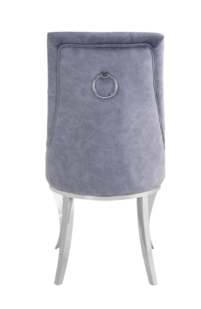 Set of Two Gray And Silver Tufted Fabric And Stainless Steel Dining Side Chairs — view 9
