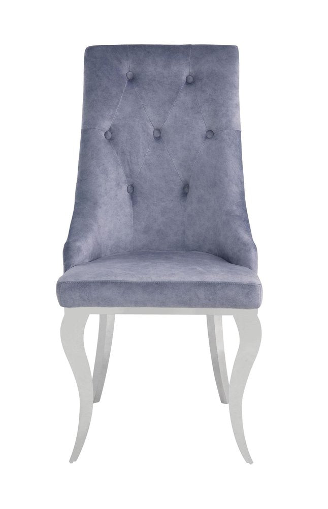 Set of Two Green And Silver Tufted Fabric And Stainless Steel Dining Side Chairs — view 10