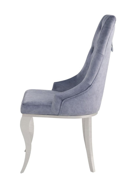 Set of Two Gray And Silver Tufted Fabric And Stainless Steel Dining Side Chairs