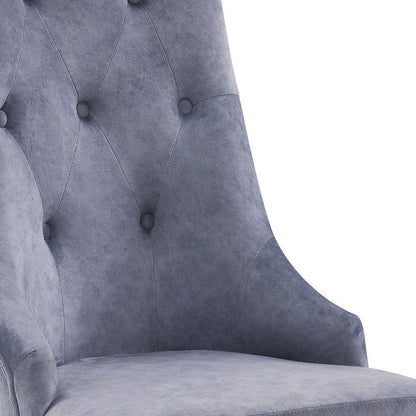 Set of Two Gray And Silver Tufted Fabric And Stainless Steel Dining Side Chairs