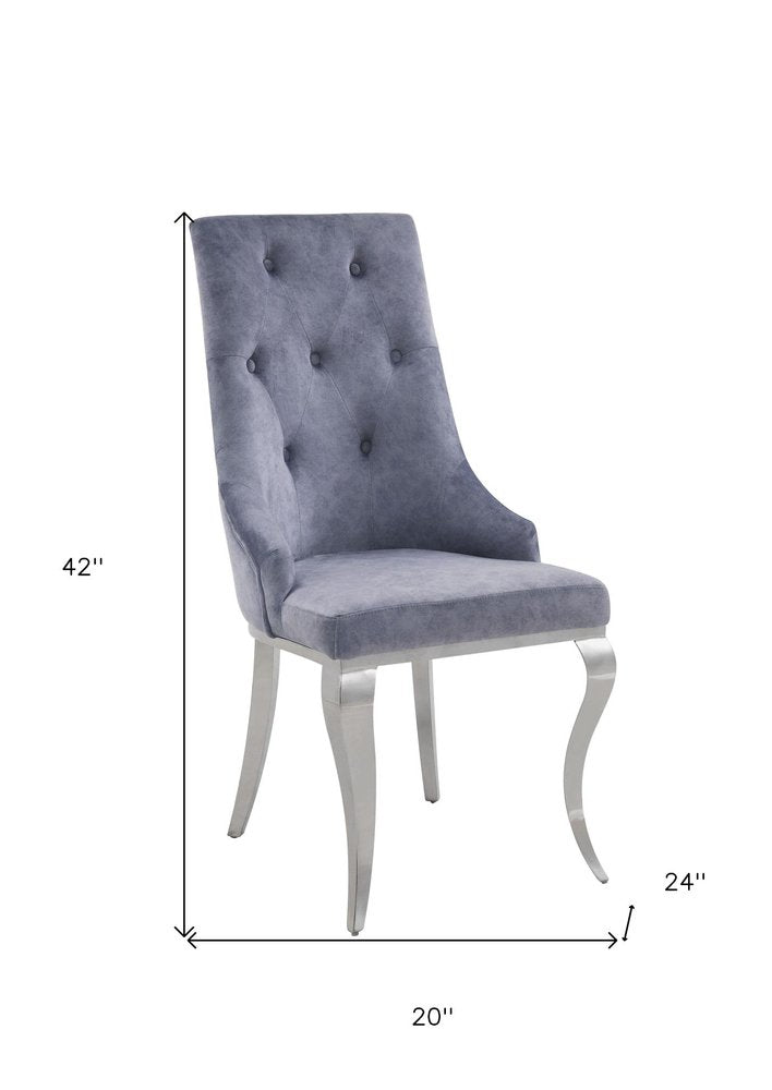 Set of Two Green And Silver Tufted Fabric And Stainless Steel Dining Side Chairs — view 15