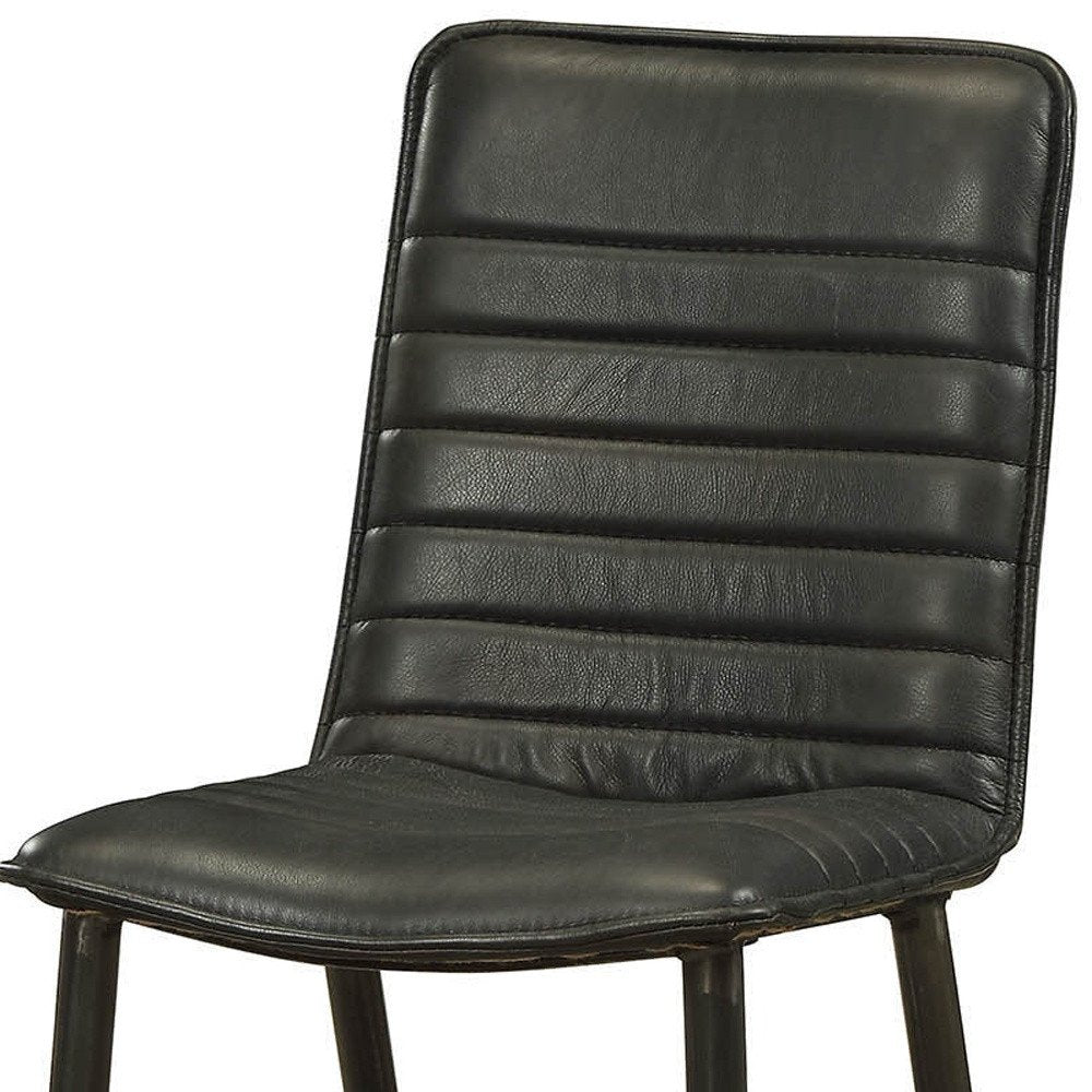 Set of Two Black Leather And Metal Dining Side Chairs HomeRoots