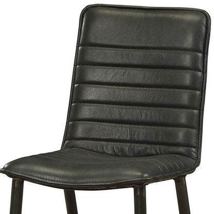 Set of Two Black Leather And Metal Dining Side Chairs HomeRoots